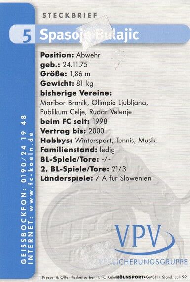 Autogramm Fussball | 1. FC Köln | 1999 | Spasoje BULAJIC