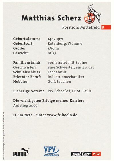 Autogramm Fussball | 1. FC Köln | 2002 | Matthias SCHERZ (stehend)