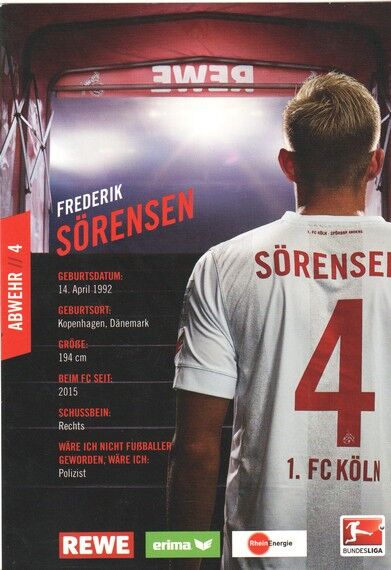 Autogramm Fussball | 1. FC Köln | 2016 | Frederik SÖRENSEN