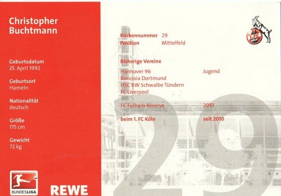 Autogramm Fussball | 1. FC Köln | 2010 | Christopher BUCHTMANN