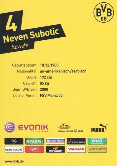 Autogramm Fussball | Borussia Dortmund | 2012 | Neven SUBOTIC
