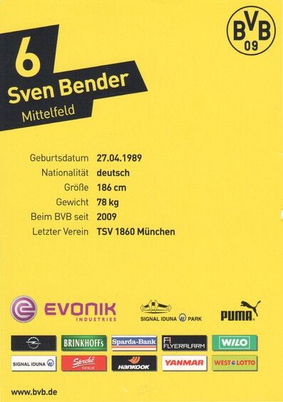 Autogramm Fussball | Borussia Dortmund | 2012 | Sven BENDER