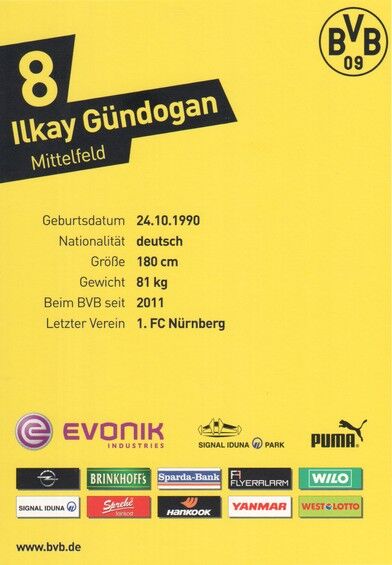 Autogramm Fussball | Borussia Dortmund | 2012 | Ilkay GÜNDOGAN