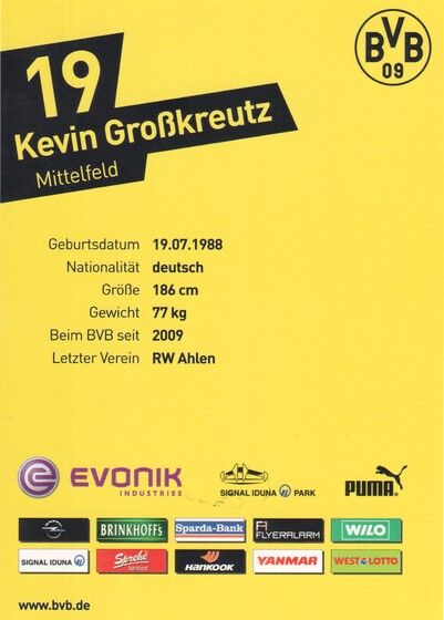 Autogramm Fussball | Borussia Dortmund | 2012 | Kevin GROSSKREUTZ