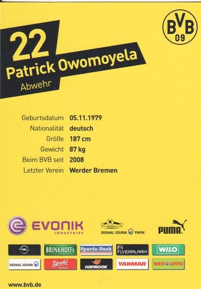 Autogramm Fussball | Borussia Dortmund | 2012 | Patrick OWOMOYELA