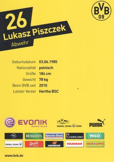 Autogramm Fussball | Borussia Dortmund | 2012 | Lukasz PISZCZEK