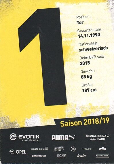 Autogramm Fussball | Borussia Dortmund | 2018 | Roman BÜRKI