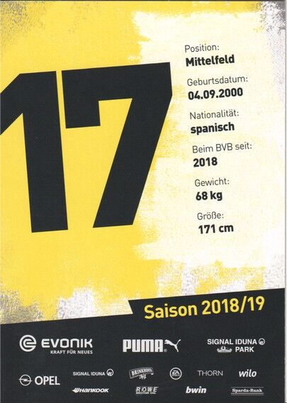 Autogramm Fussball | Borussia Dortmund | 2018 | Sergio GOMEZ