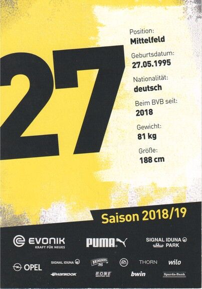 Autogramm Fussball | Borussia Dortmund | 2018 | Marius WOLF