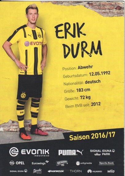 Autogramm Fussball | Borussia Dortmund | 2016 | Erik DURM