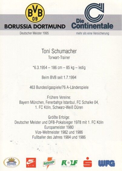 Autogramm Fussball | Borussia Dortmund | 1995 Continentale | Harald SCHUMACHER