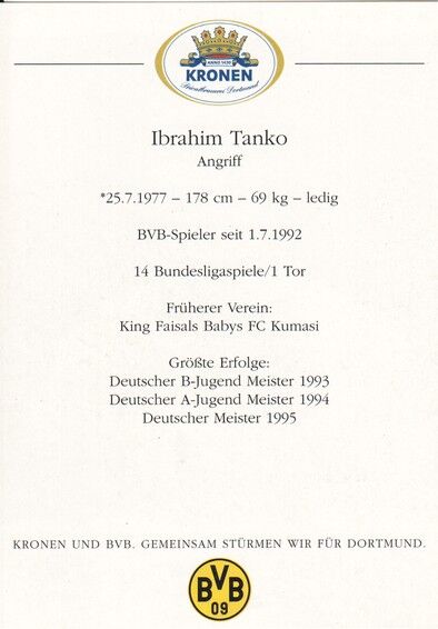 Autogramm Fussball | Borussia Dortmund | 1995 Kronen | Ibrahim TANKO