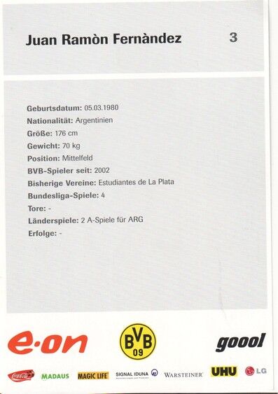 Autogramm Fussball | Borussia Dortmund | 2003 | Juan Ramon FERNANDEZ 