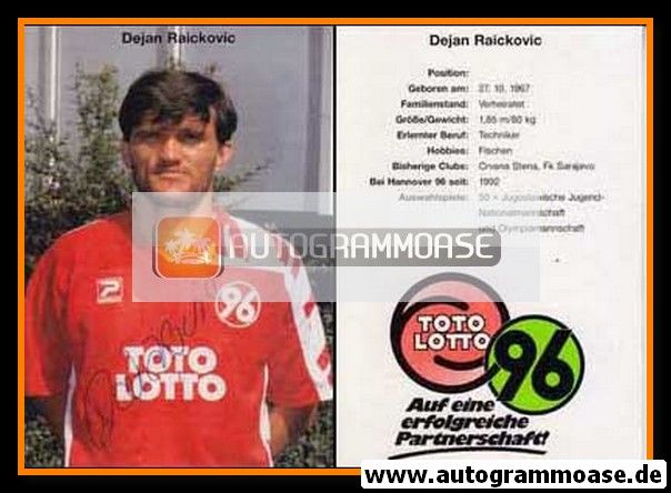 Autogramm Fussball | Hannover 96 | 1992 | Dejan RAICKOVIC