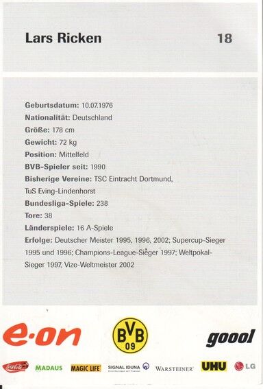Autogramm Fussball | Borussia Dortmund | 2003 | Lars RICKEN