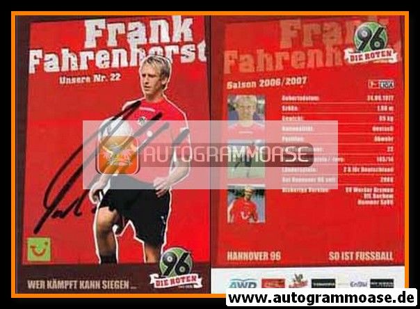 Autogramm Fussball | Hannover 96 | 2006 | Frank FAHRENHORST