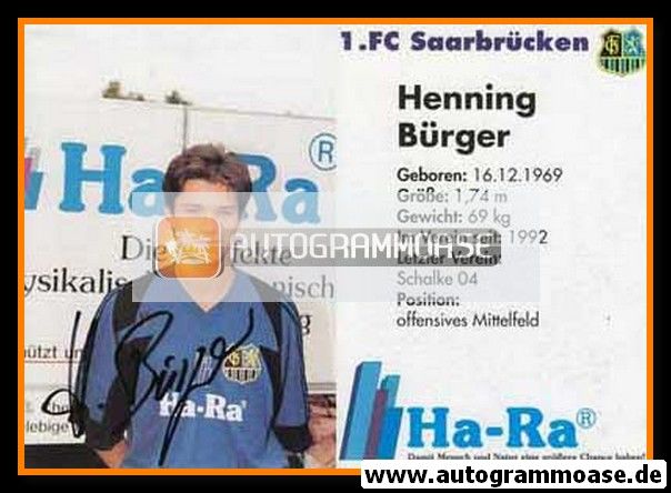Autogramm Fussball | 1. FC Saarbrücken | 1992 | Henning BÜRGER