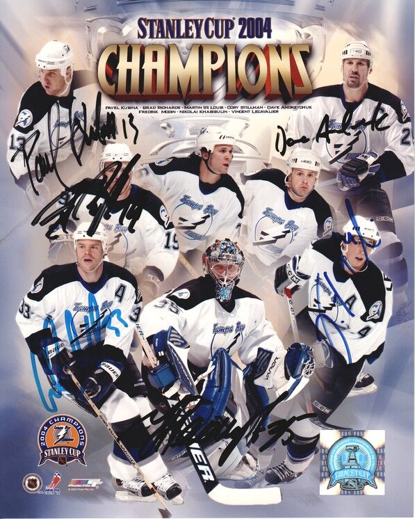 Autogramm Eishockey | USA | Tampa Bay | 2004 STANLEY CUP (Collage Color XL) + 6 AG