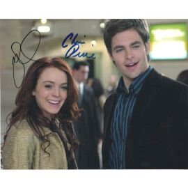 Autogramme Film (USA) | Chris PINE + Lindsay LOHAN | 2006 Foto (Portrait Color XL) "Just My Luck"