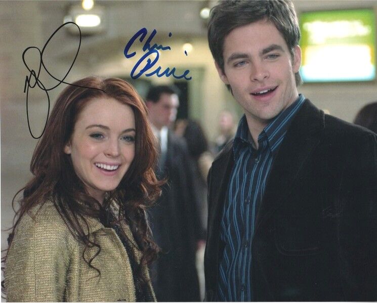 Autogramme Film (USA) | Chris PINE + Lindsay LOHAN | 2006 Foto (Portrait Color XL) "Just My Luck"