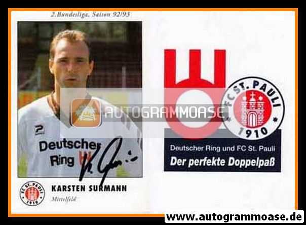 Autogramm Fussball | FC St. Pauli | 1992 | Karsten SURMANN