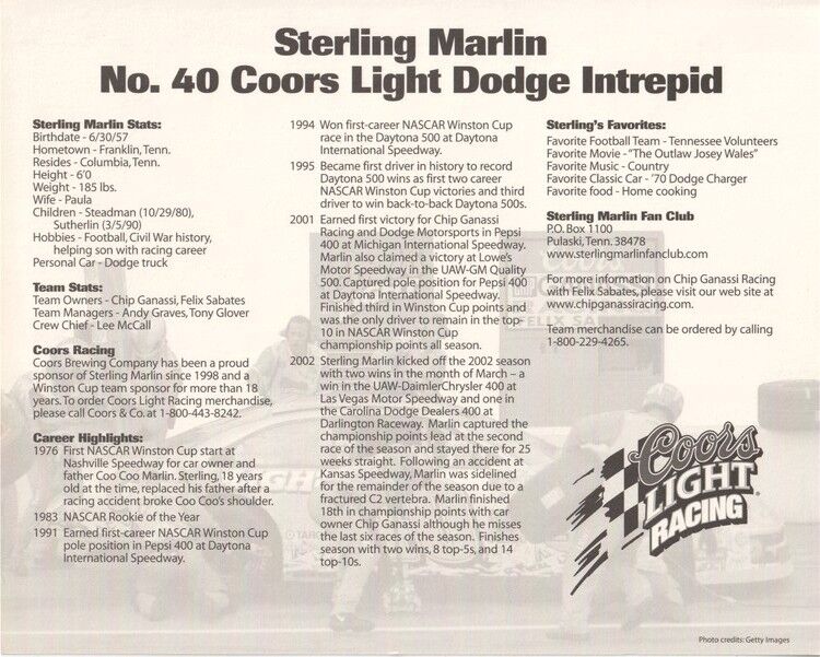 Autogramm NASCAR | Sterling MARLIN | 2002 (Collage Color XL)