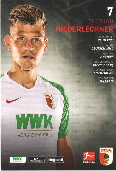Autogramm Fussball | FC Augsburg | 2019 | Florian NIEDERLECHNER