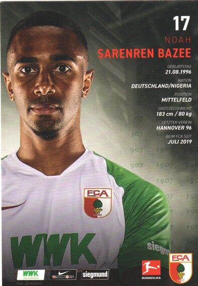 Autogramm Fussball | FC Augsburg | 2019 | Noah SARENREN BAZEE