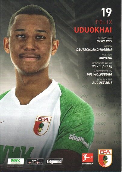 Autogramm Fussball | FC Augsburg | 2019 | Felix UDUOKHAI