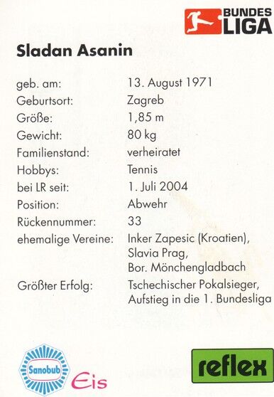 Autogramm Fussball | Rot Weiss Ahlen | 2004 | Sladan ASANIN