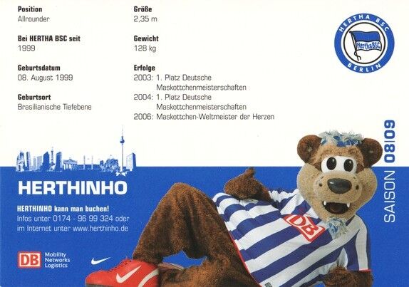 Autogramm Fussball | Hertha BSC Berlin | 2008 | HERTHINHO (Maskottchen)