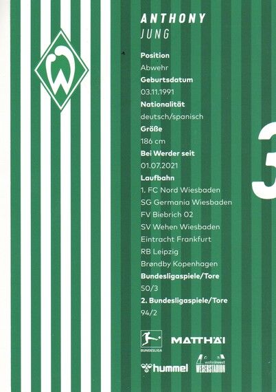 Autogramm Fussball | SV Werder Bremen | 2023 | Anthony JUNG
