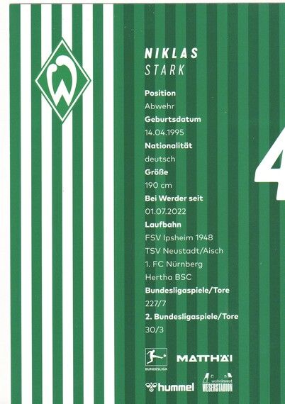 Autogramm Fussball | SV Werder Bremen | 2023 | Niklas STARK