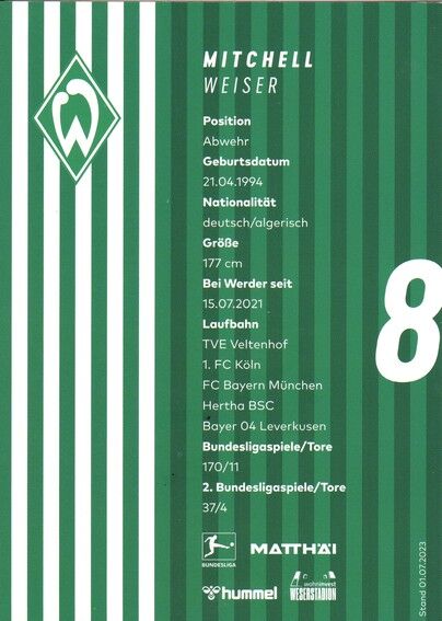 Autogramm Fussball | SV Werder Bremen | 2023 | Mitchell WEISER