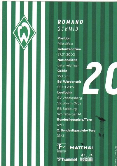 Autogramm Fussball | SV Werder Bremen | 2023 | Romano SCHMID