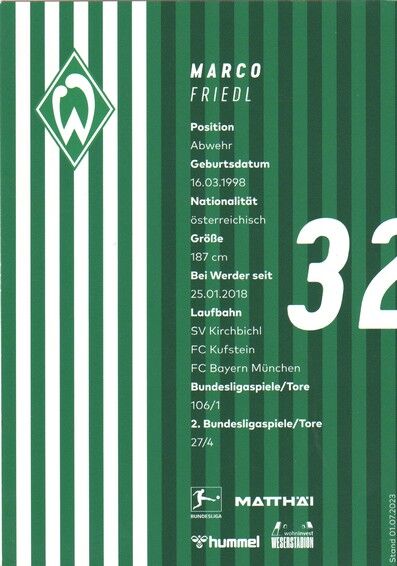 Autogramm Fussball | SV Werder Bremen | 2023 | Marco FRIEDL