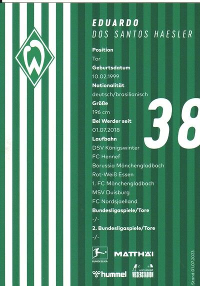 Autogramm Fussball | SV Werder Bremen | 2023 | Eduardo DOS SANTOS HAESLER