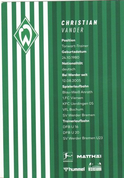 Autogramm Fussball | SV Werder Bremen | 2023 | Christian VANDER