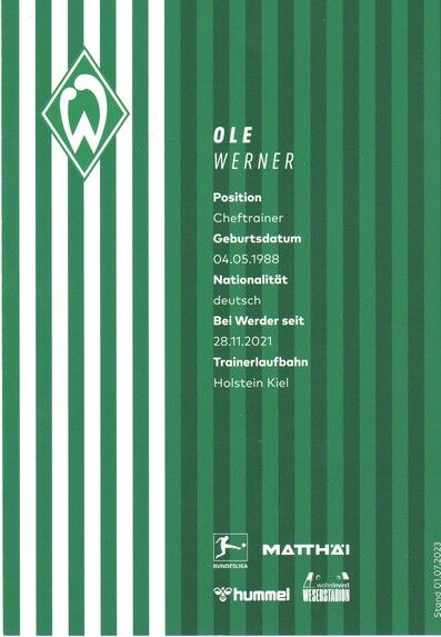 Autogramm Fussball | SV Werder Bremen | 2023 | Ole WERNER