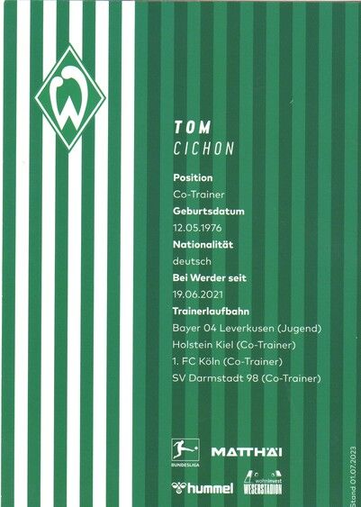 Autogramm Fussball | SV Werder Bremen | 2023 | Tom CICHON