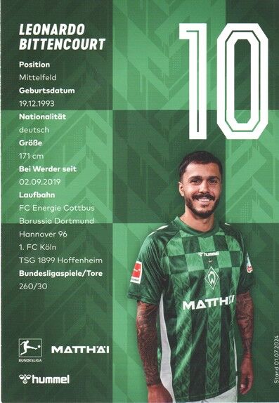 Autogramm Fussball | SV Werder Bremen | 2024 | Leonardo BITTENCOURT