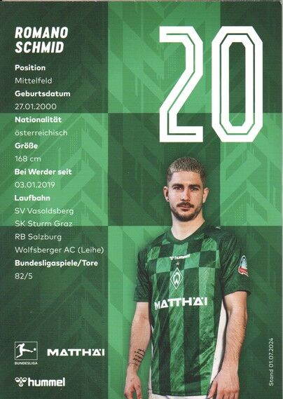 Autogramm Fussball | SV Werder Bremen | 2024 | Romano SCHMID 