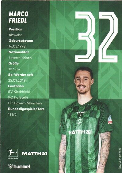 Autogramm Fussball | SV Werder Bremen | 2024 | Marco FRIEDL 