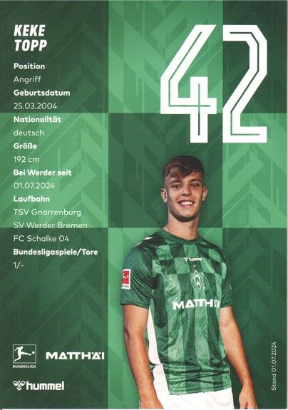 Autogramm Fussball | SV Werder Bremen | 2024 | Keke TOPP