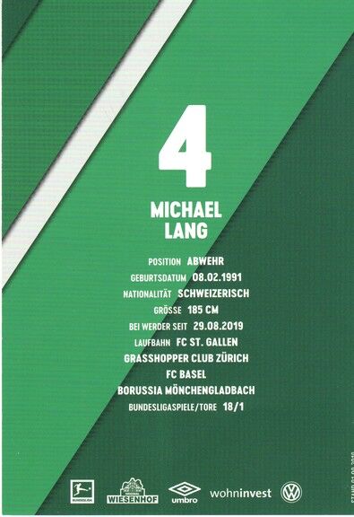 Autogramm Fussball | SV Werder Bremen | 2019 | Michael LANG