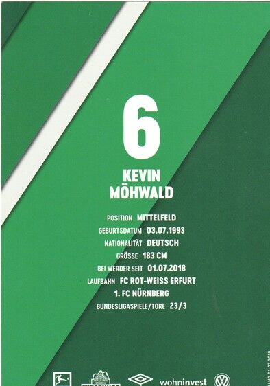 Autogramm Fussball | SV Werder Bremen | 2019 | Kevin MÖHWALD