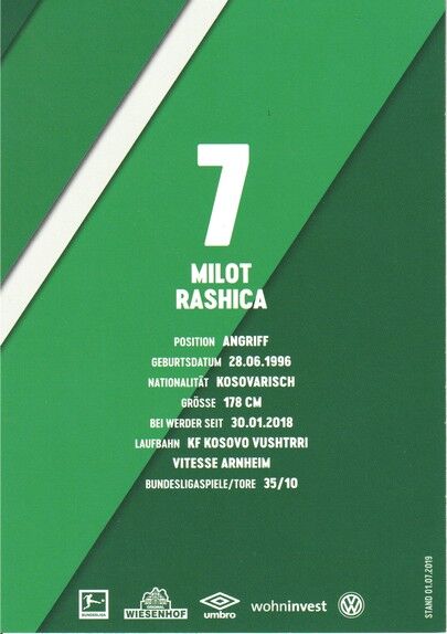 Autogramm Fussball | SV Werder Bremen | 2019 | Milot RASHICA