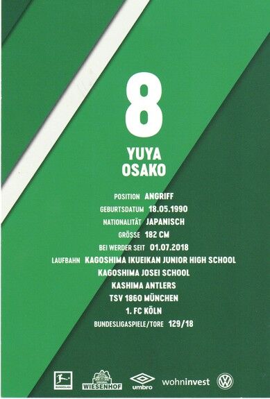 Autogramm Fussball | SV Werder Bremen | 2019 | Yuya OSAKO