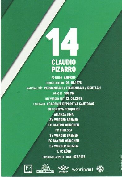 Autogramm Fussball | SV Werder Bremen | 2019 | Claudio PIZARRO