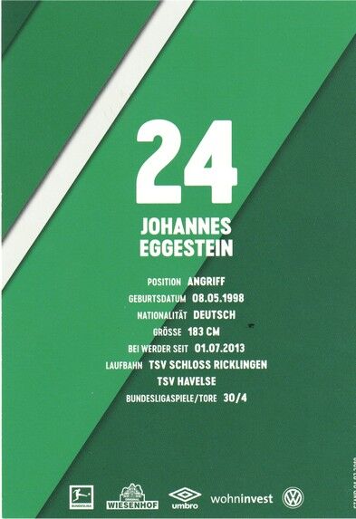 Autogramm Fussball | SV Werder Bremen | 2019 | Johannes EGGESTEIN